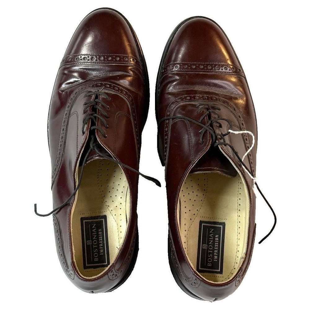 Bostonian Oxblood Dress Shoes Vintage 90s Mens 8 Leather Wingtip Oxford USA